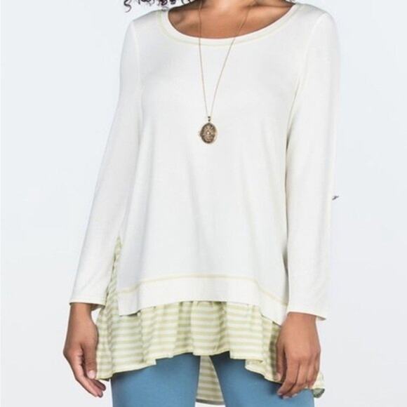 Matilda Jane White & Citron Yellow Ventriloquist Top Stripes Tunic Top Size M - Picture 1 of 8